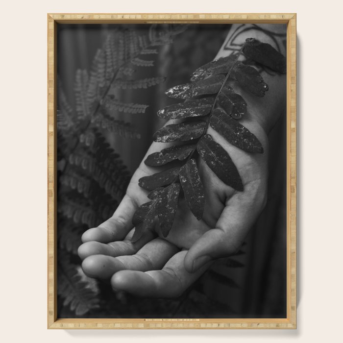 Reverence - botanical hand and fern photograph  Serving Tray Gallery Image 1
