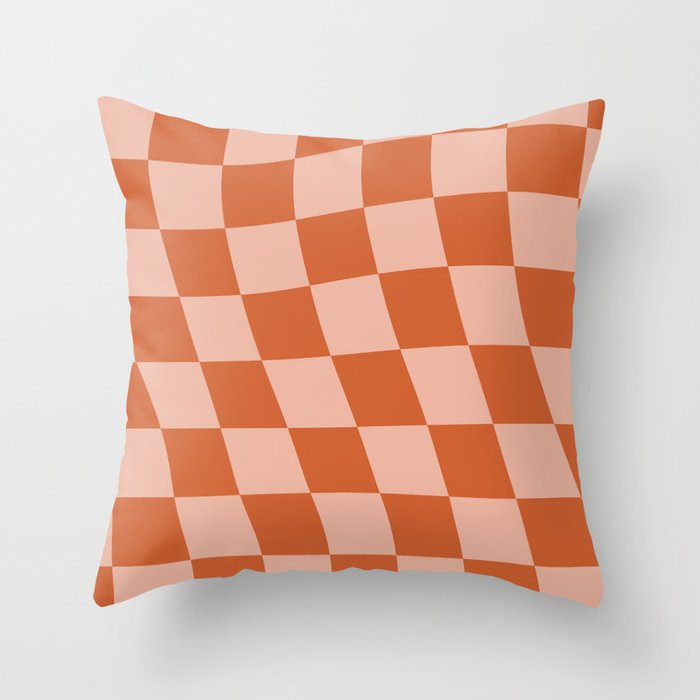 Warped Check Pattern Pumpkin Peach Throw Pillow Gallery Image 1