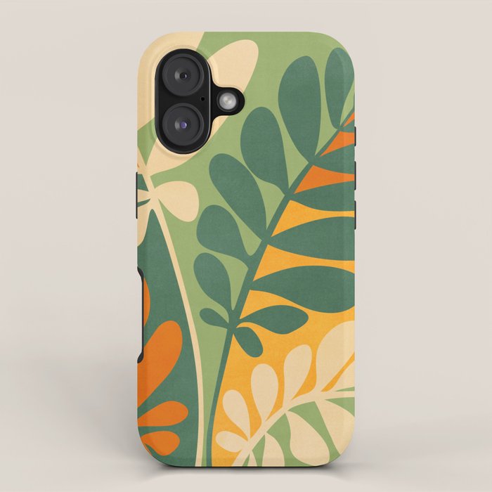 Retro Earthy Floral in Green and Orange iPhone Case Gallery Image 1