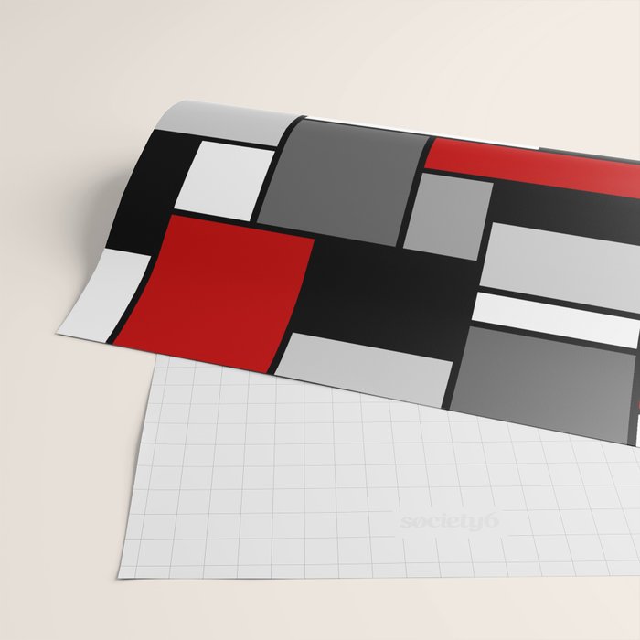 Mid Century Modern Color Blocks in Red, Gray, Black and White Wrapping Paper Gallery Image 2