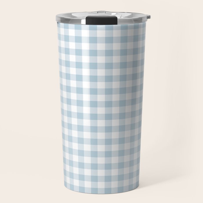 Baby Blue Gingham Check Travel Mug Gallery Image 1