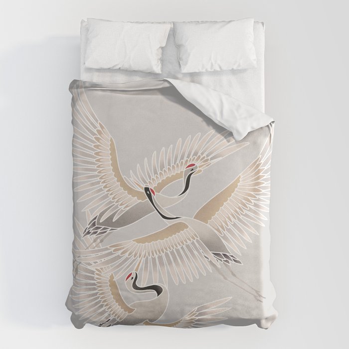 traditional Japanese cranes bright illustration Duvet Cover Gallery Image 1