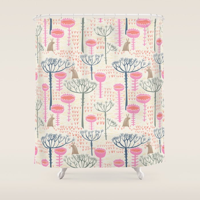 Block print scandinavian meadow Shower Curtain Gallery Image 1