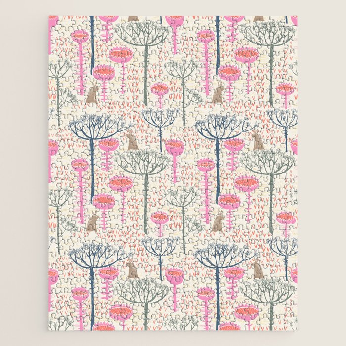 Block print scandinavian meadow Jigsaw Puzzle Gallery Image 1
