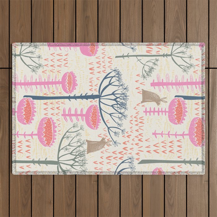Block print scandinavian meadow Outdoor Rug Gallery Image 1