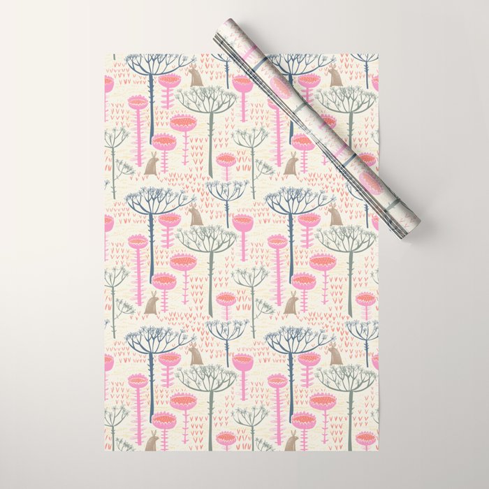 Block print scandinavian meadow Wrapping Paper Gallery Image 1