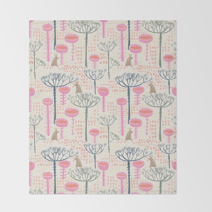 Block print scandinavian meadow Throw Blanket Gallery Image 2