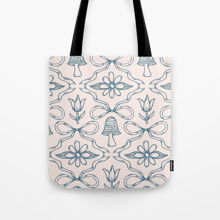 Spring Toile Print in Blue Tote Bag Gallery Image 1