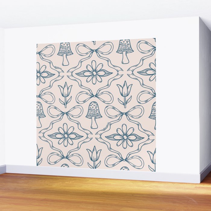 Spring Toile Print in Blue Wall Mural Gallery Image 2