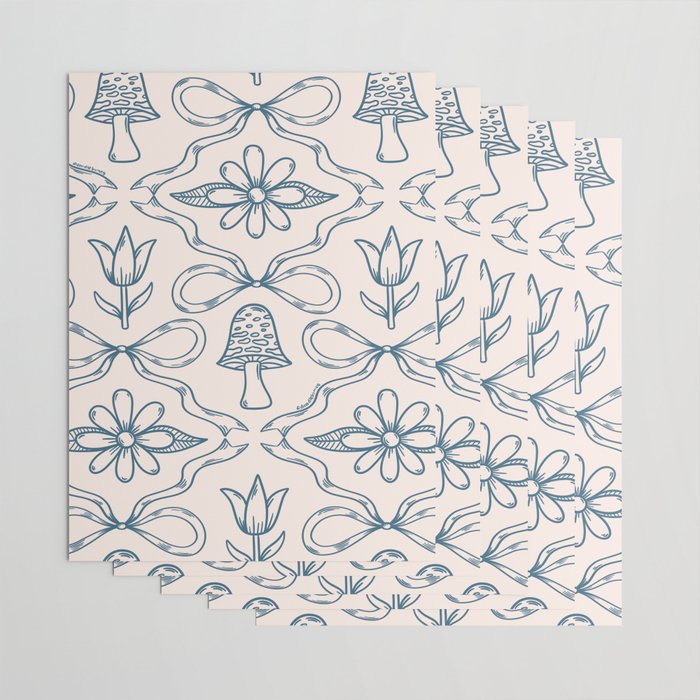 Spring Toile Print in Blue Wrapping Paper Gallery Image 3