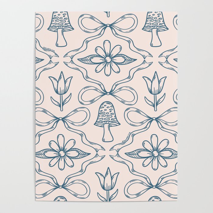 Spring Toile Print in Blue Poster Gallery Image 4
