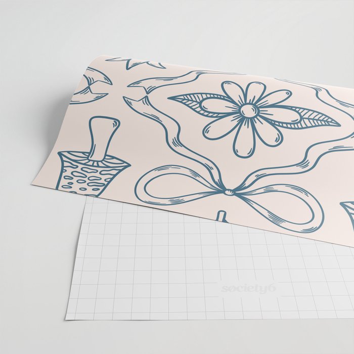 Spring Toile Print in Blue Wrapping Paper Gallery Image 2