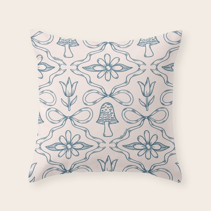 Spring Toile Print in Blue Throw Pillow Gallery Image 6