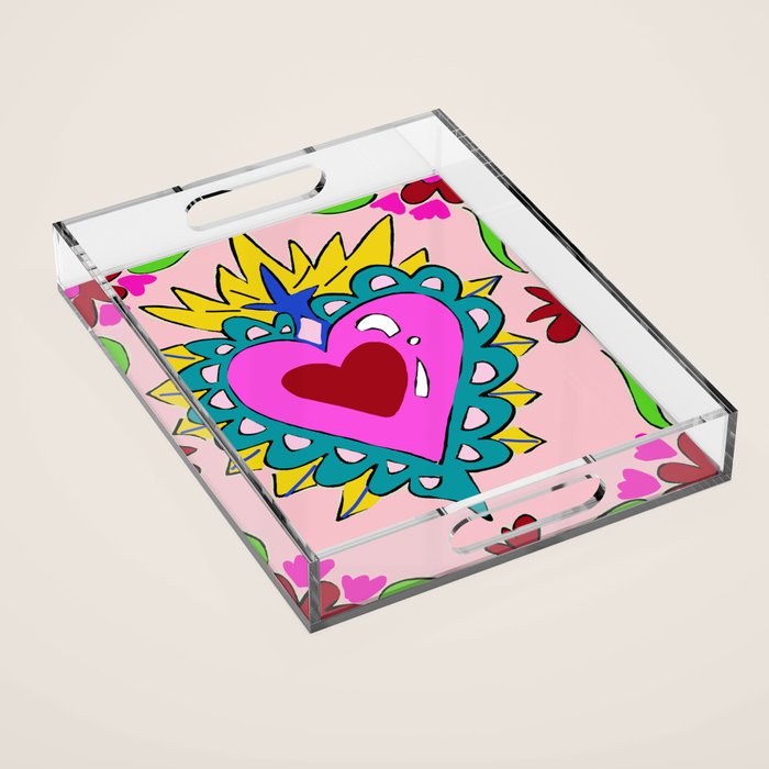 Hot Pink Sacred Hearts Acrylic Tray Gallery Image 1