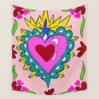 Hot Pink Sacred Hearts Wall Tapestry Gallery Image 4