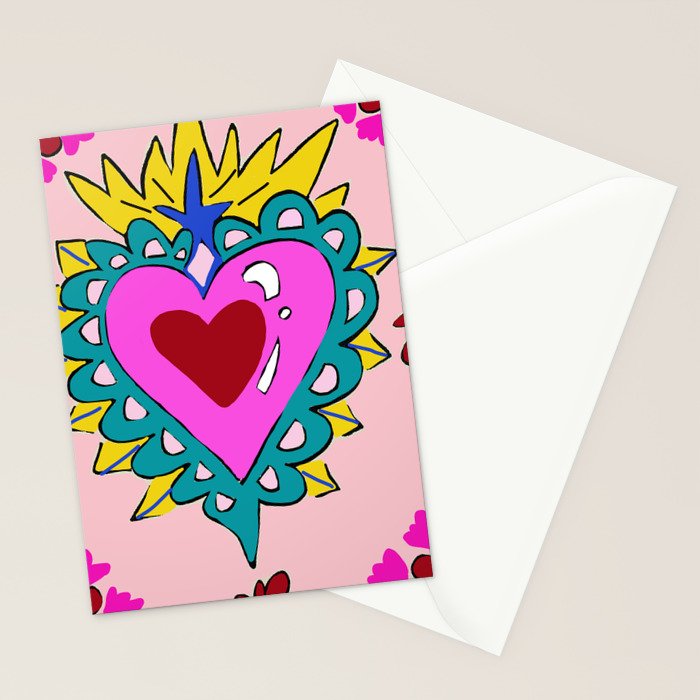 Hot Pink Sacred Hearts Stationery Card Gallery Image 2