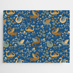 Dragons and Flowers on Classic Blue Jigsaw Puzzle Gallery Image 1