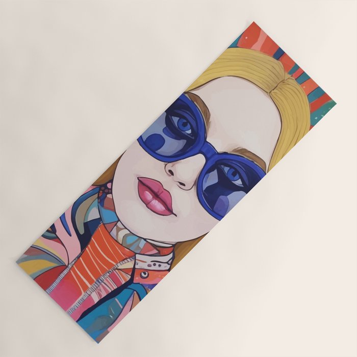 Speed Through, Retro Girl Woman Superpower Magic, Fashion Sunburst Blonde Female, Feminism Colorful Illustration Eclectic Bohemian Maximalism Yoga Mat Gallery Image 1