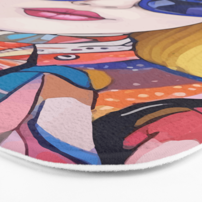 Speed Through, Retro Girl Woman Superpower Magic, Fashion Sunburst Blonde Female, Feminism Colorful Illustration Eclectic Bohemian Maximalism Bath Mat Gallery Image 3