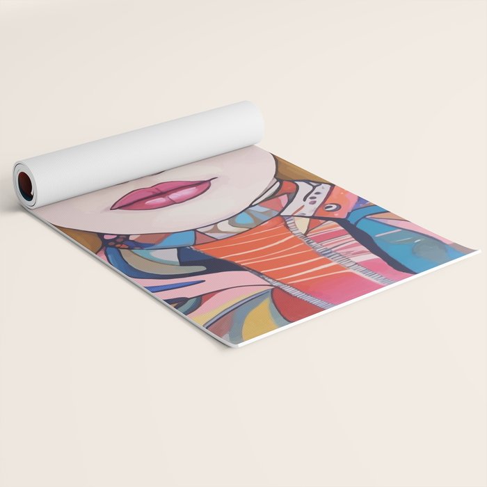 Speed Through, Retro Girl Woman Superpower Magic, Fashion Sunburst Blonde Female, Feminism Colorful Illustration Eclectic Bohemian Maximalism Yoga Mat Gallery Image 2