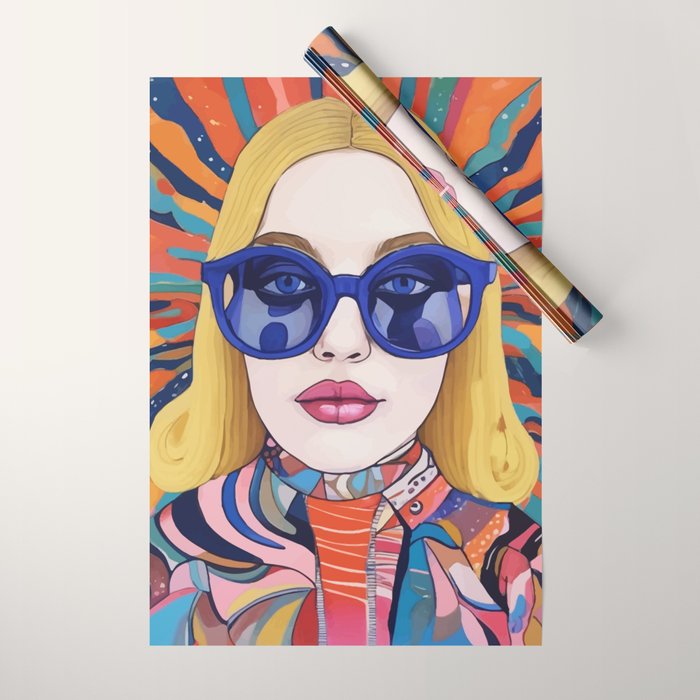 Speed Through, Retro Girl Woman Superpower Magic, Fashion Sunburst Blonde Female, Feminism Colorful Illustration Eclectic Bohemian Maximalism Wrapping Paper Gallery Image 1