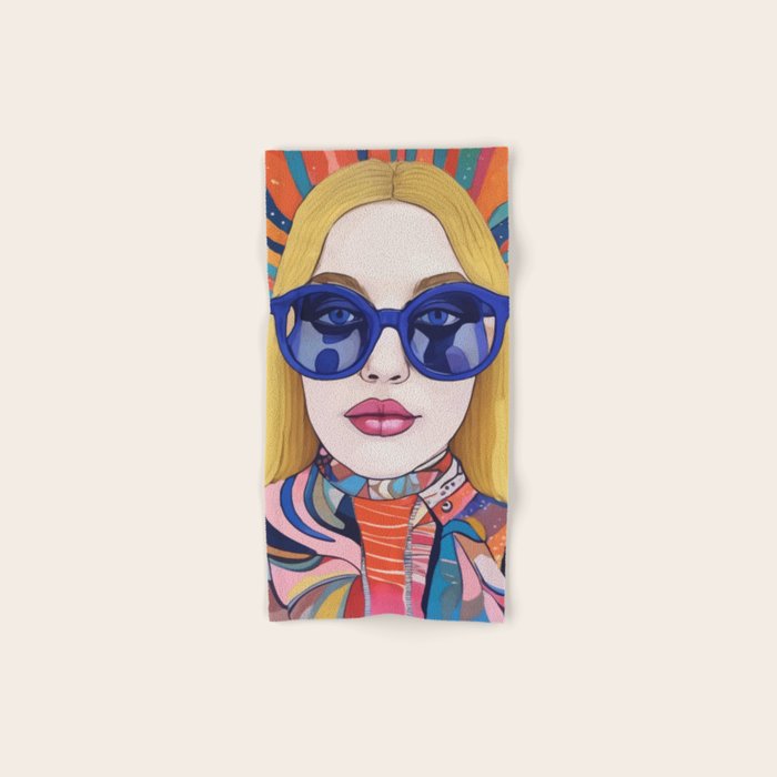 Speed Through, Retro Girl Woman Superpower Magic, Fashion Sunburst Blonde Female, Feminism Colorful Illustration Eclectic Bohemian Maximalism Bath Towel Gallery Image 1