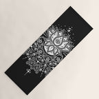 Sacred Lotus Blossom Mandala - White on Black Yoga Mat Gallery Image 1