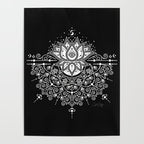Sacred Lotus Blossom Mandala - White on Black Poster Gallery Image 4