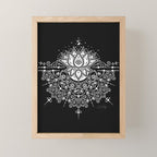 Sacred Lotus Blossom Mandala - White on Black Mini Art Print Gallery Image 1