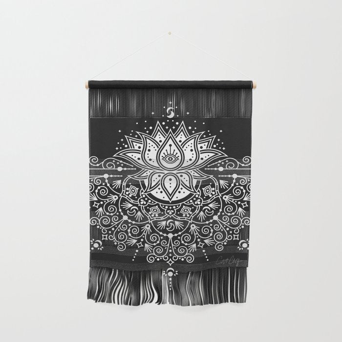 Sacred Lotus Blossom Mandala - White on Black Wall Hanging Gallery Image 1