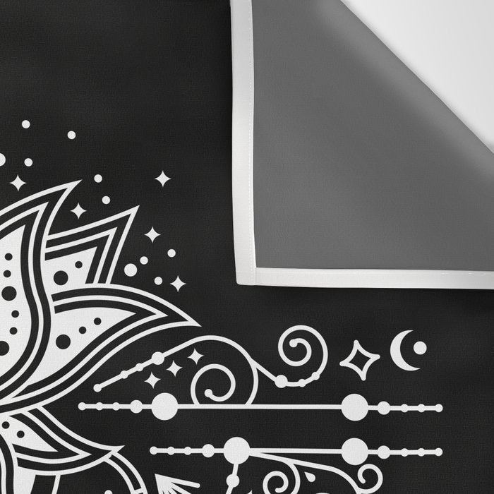 Sacred Lotus Blossom Mandala - White on Black Wall Tapestry Gallery Image 3