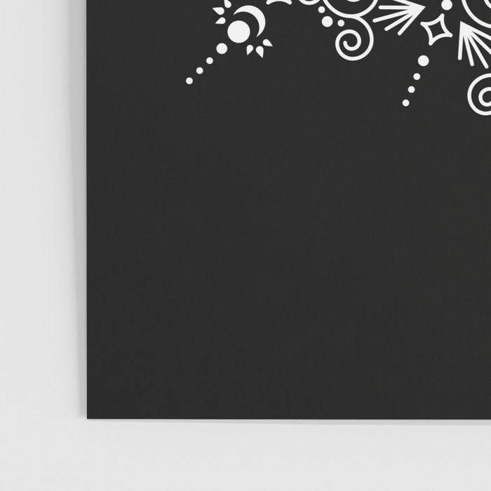 Sacred Lotus Blossom Mandala - White on Black Poster Gallery Image 3