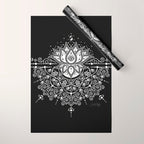 Sacred Lotus Blossom Mandala - White on Black Wrapping Paper Gallery Image 1
