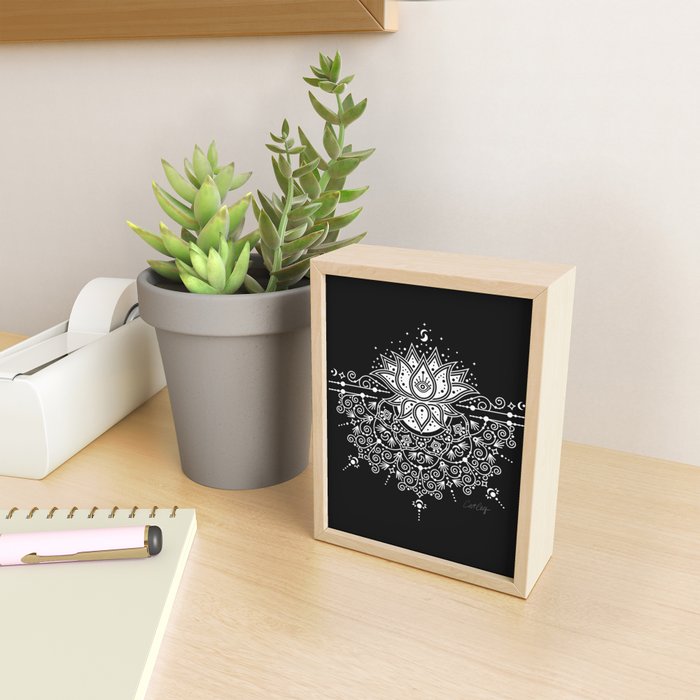 Sacred Lotus Blossom Mandala - White on Black Mini Art Print Gallery Image 2