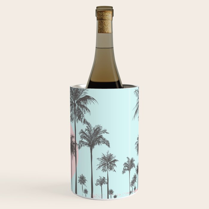 Beachfront palm tree soft pastel sunset graphic Wine Chiller Gallery Image 1
