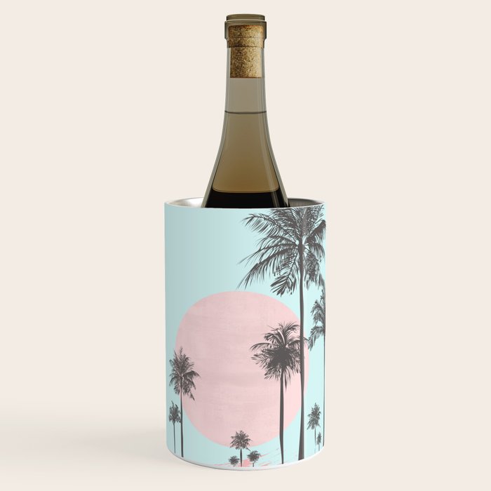 Beachfront palm tree soft pastel sunset graphic Wine Chiller Gallery Image 2