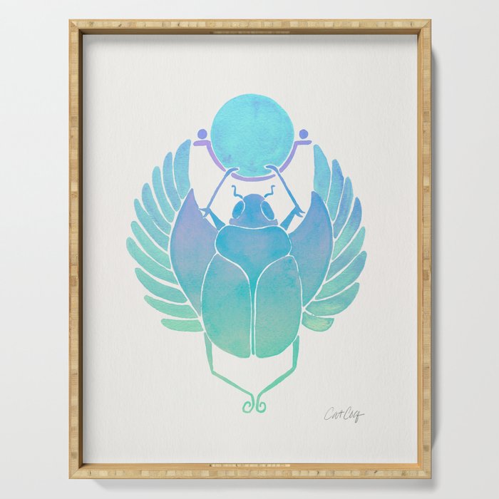 Egyptian Scarab - Turquoise OmbrÃ© Serving Tray Gallery Image 1