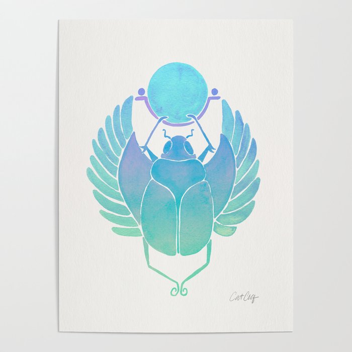 Egyptian Scarab - Turquoise OmbrÃ© Poster Gallery Image 4