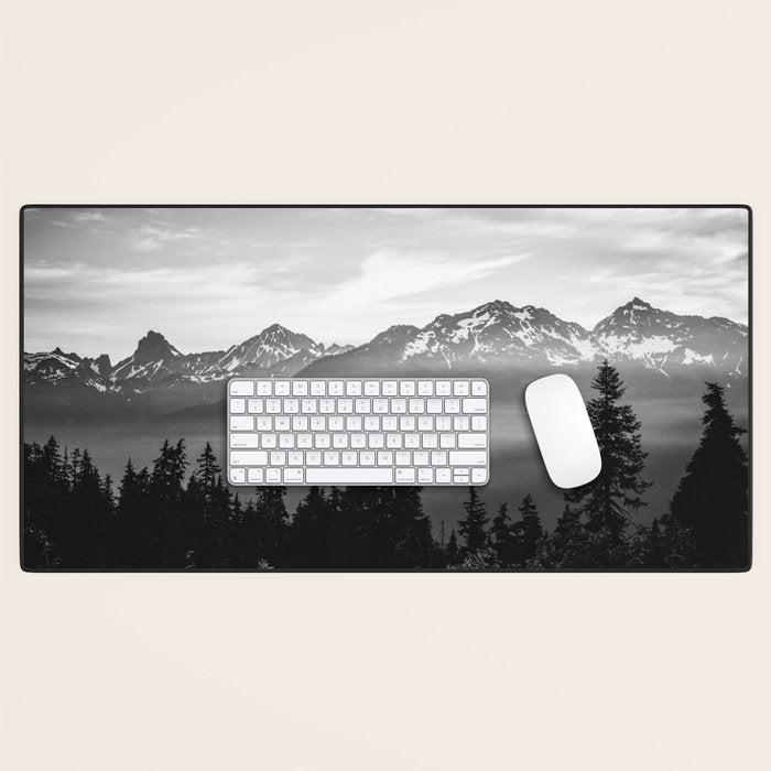 Morning in the Mountains Black and White Desk Mat Gallery Image 1