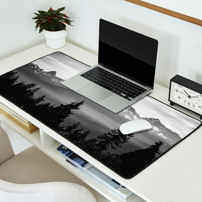 Morning in the Mountains Black and White Desk Mat Gallery Image 2