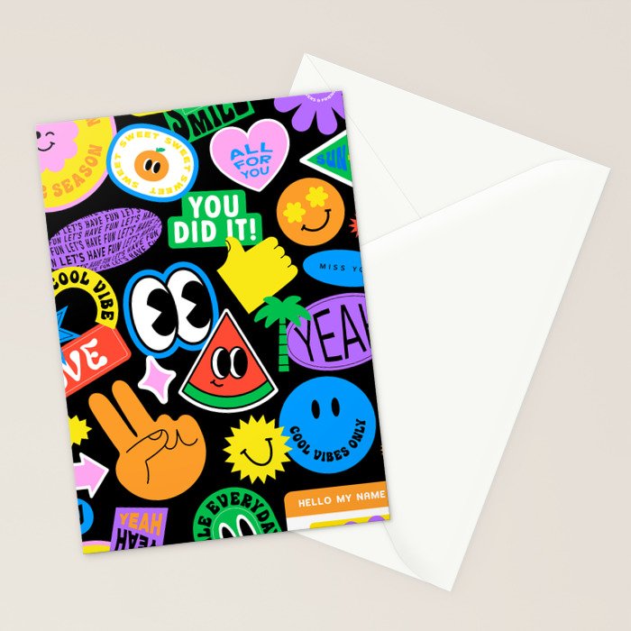 Retro cartoon sticker pattern Stationery Card Gallery Image 2