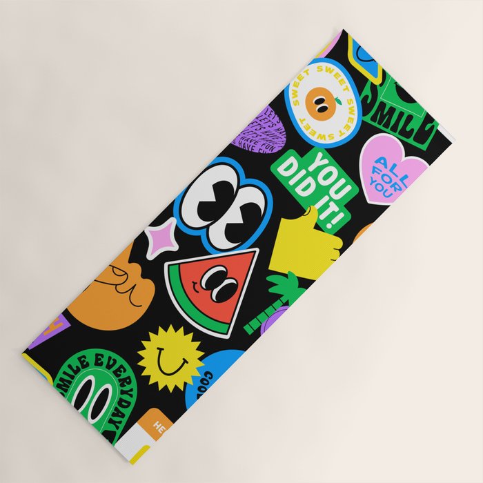 Retro cartoon sticker pattern Yoga Mat Gallery Image 1