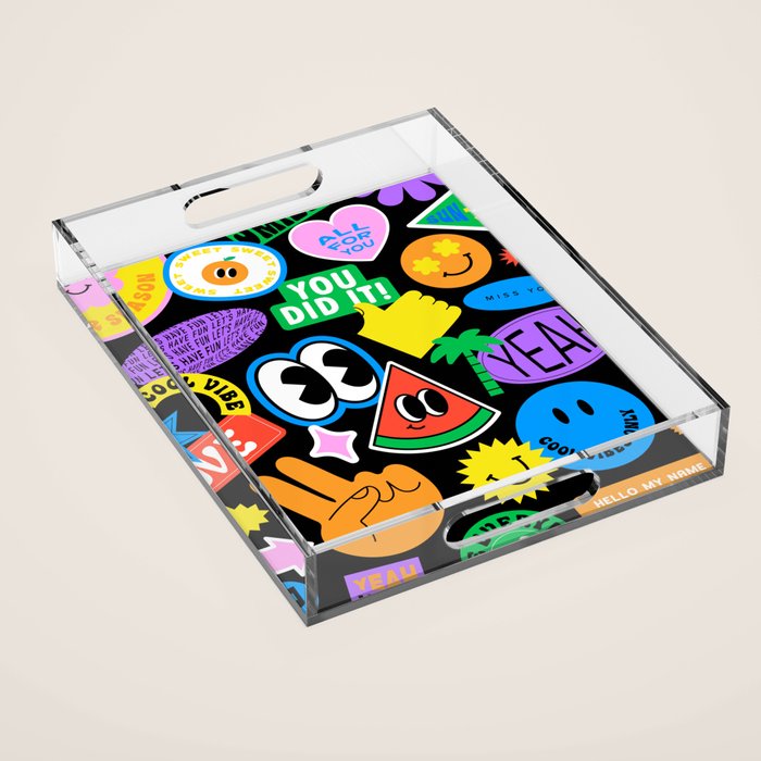 Retro cartoon sticker pattern Acrylic Tray Gallery Image 1