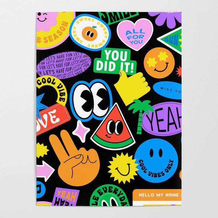 Retro cartoon sticker pattern Poster Gallery Image 4