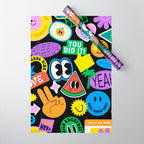 Retro cartoon sticker pattern Wrapping Paper Gallery Image 1