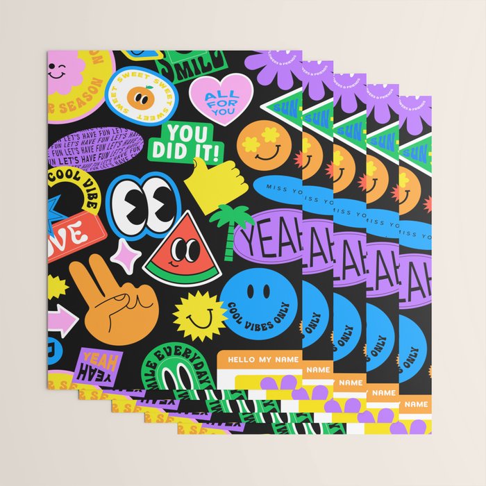Retro cartoon sticker pattern Wrapping Paper Gallery Image 3