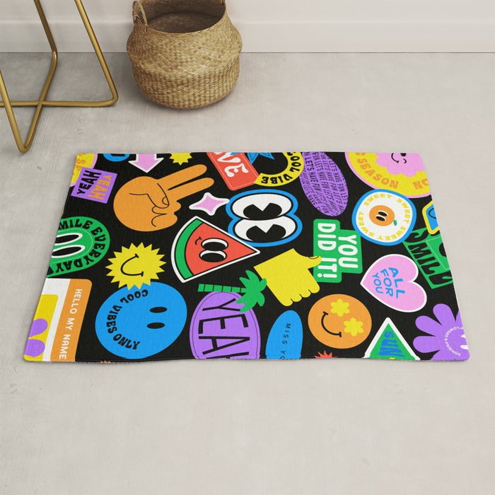 Retro cartoon sticker pattern Rug Gallery Image 1