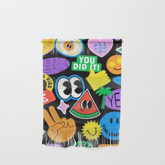 Retro cartoon sticker pattern Wall Hanging Gallery Image 1