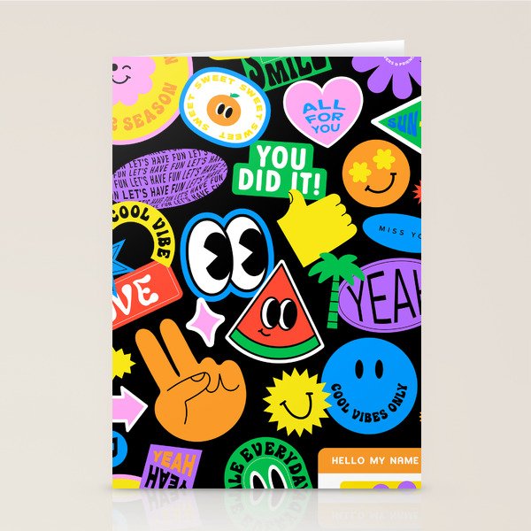 Retro cartoon sticker pattern Stationery Card Gallery Image 2