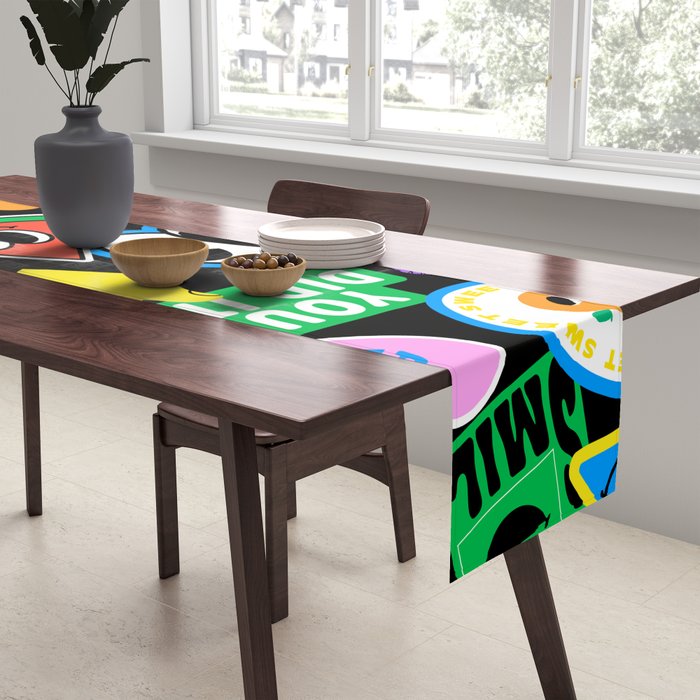 Retro cartoon sticker pattern Table Runner Gallery Image 2